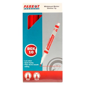 Whiteboard Markers (10 Markers, Slimline Tip, Red)