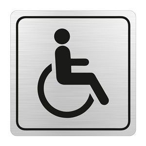 Disabled Toilet Symbolic Sign, Black Printed on Brushed Aluminium ACP (150 x 150mm)
