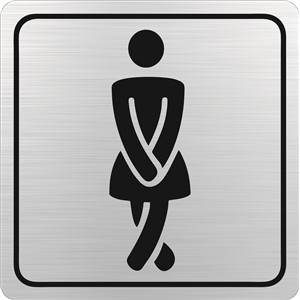 Ladies Toilet Symbolic Sign, Black Printed on Brushed Aluminium ACP (150 x 150mm)