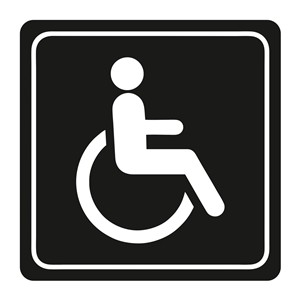 Disabled Toilet Symbolic Sign, White Printed on Black ACP (150 x 150mm)