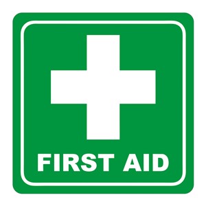 Green First Aid Symbolic Sign, Printed on White ACP (150 x 150mm)