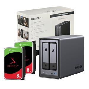UGreen NASync DXP2800 2 Bay NAS with Seagate Ironwolf NAS 16TB SATA Hard Drive V